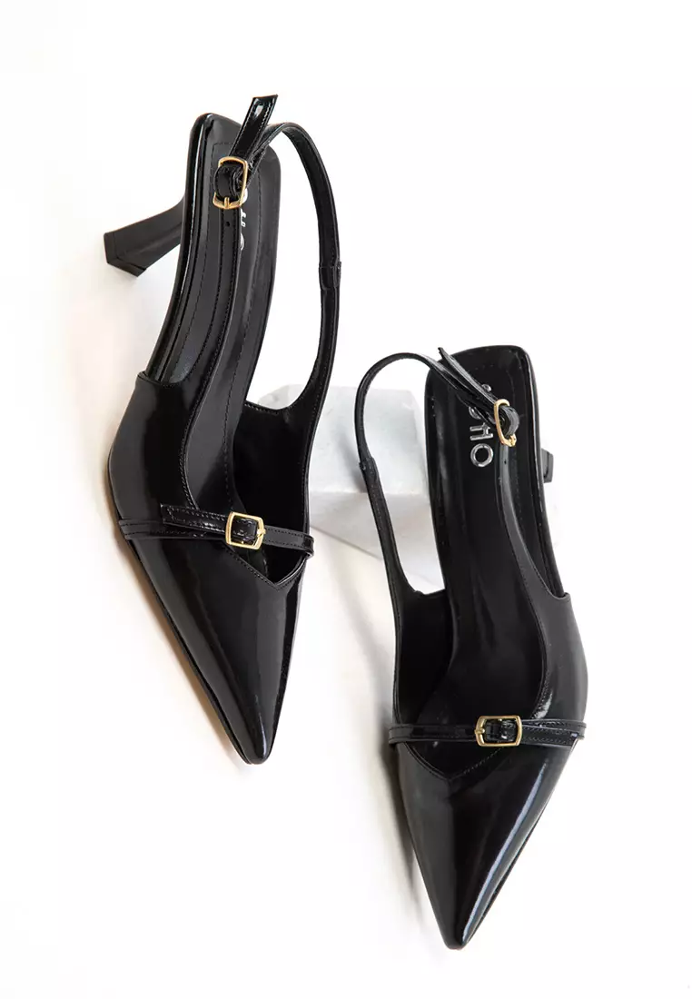 Black Patent Leather-Black Women's Classic Heeled Shoes 20598