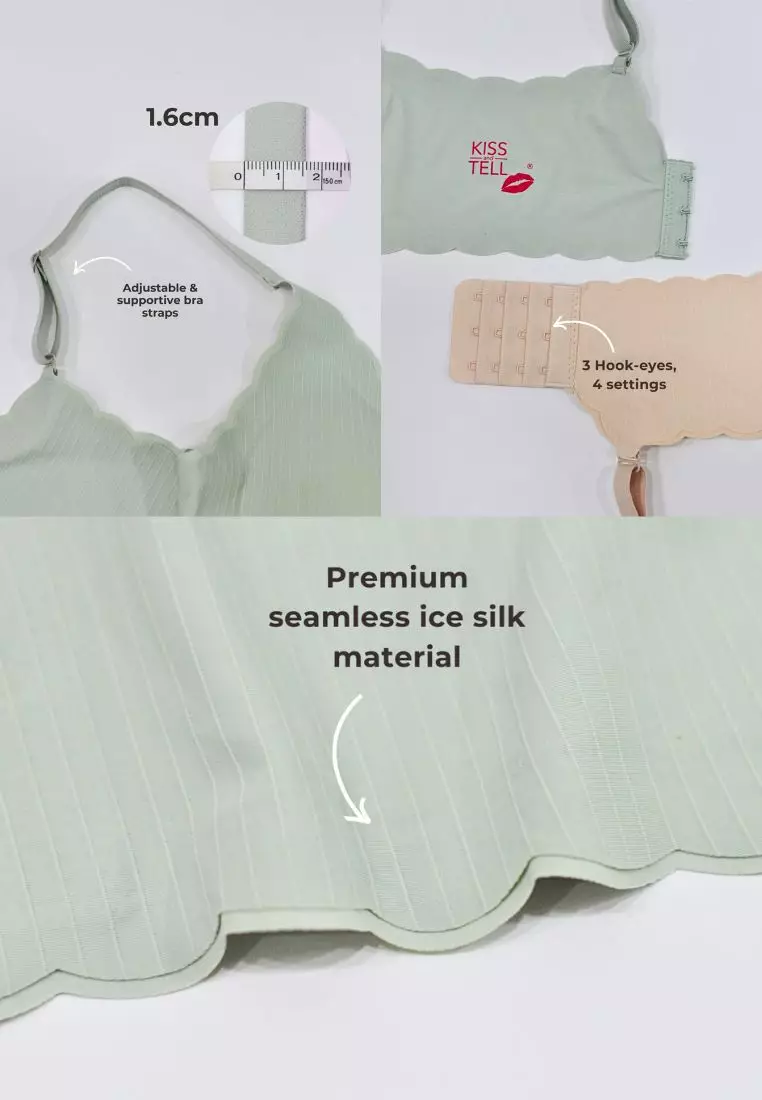 Premium Martha Scallop Seamless Wireless Push Up Bra in Green