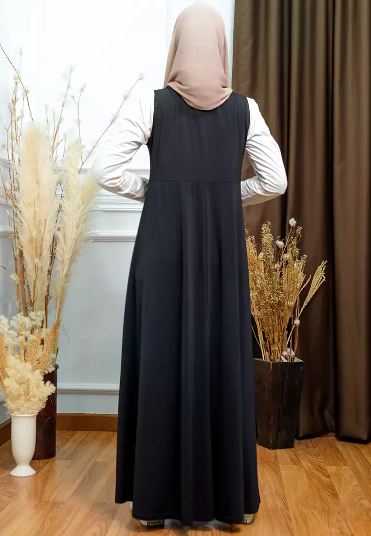 JV Hasanah Adelia Zipper Breastfeeding Dress Black | Gamis Kensy Jersey Busui Friendly