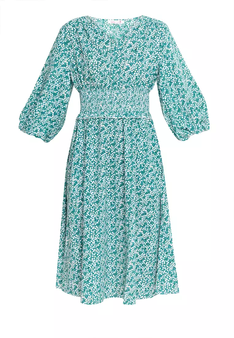 Clarence Printed V-neck Smocked Dress