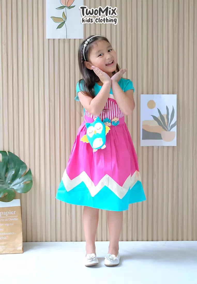 Two Mix Baju Anak Perempuan Fashion Usia 1-12 Tahun Bahan Kain Katun Bonus Tas Anak Gratis Lucu Owl 4248