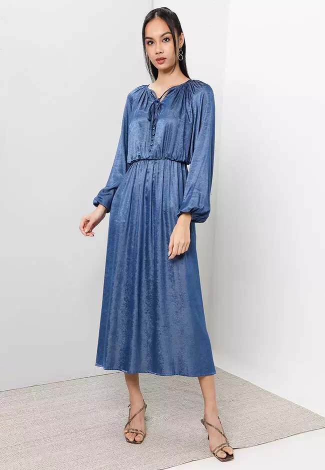 Buy Zalia Recycled Cotton Chambray Peasant Dress Online ZALORA Malaysia