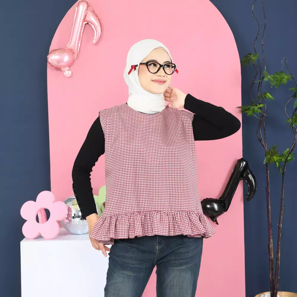 Tiya Sleeveless Tartan Basic Tops - Maroon M19867 R62S6