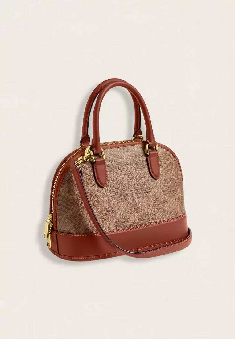 Coach Sabrina Satchel Bag In Signature Canvas Tan Caramel