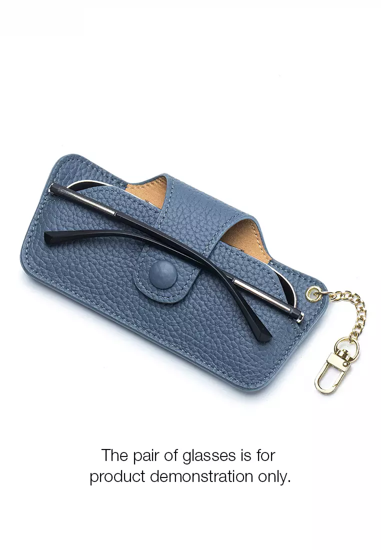 Full Grain Leather Minimalist Snap Button Glasses Case JW AN-9990