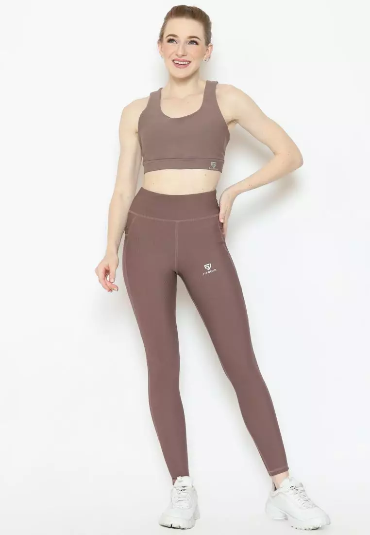 Fitwear - Legging Olahraga Wanita GALGADOT [LEGG RIBB] - PEANUT BROWN
