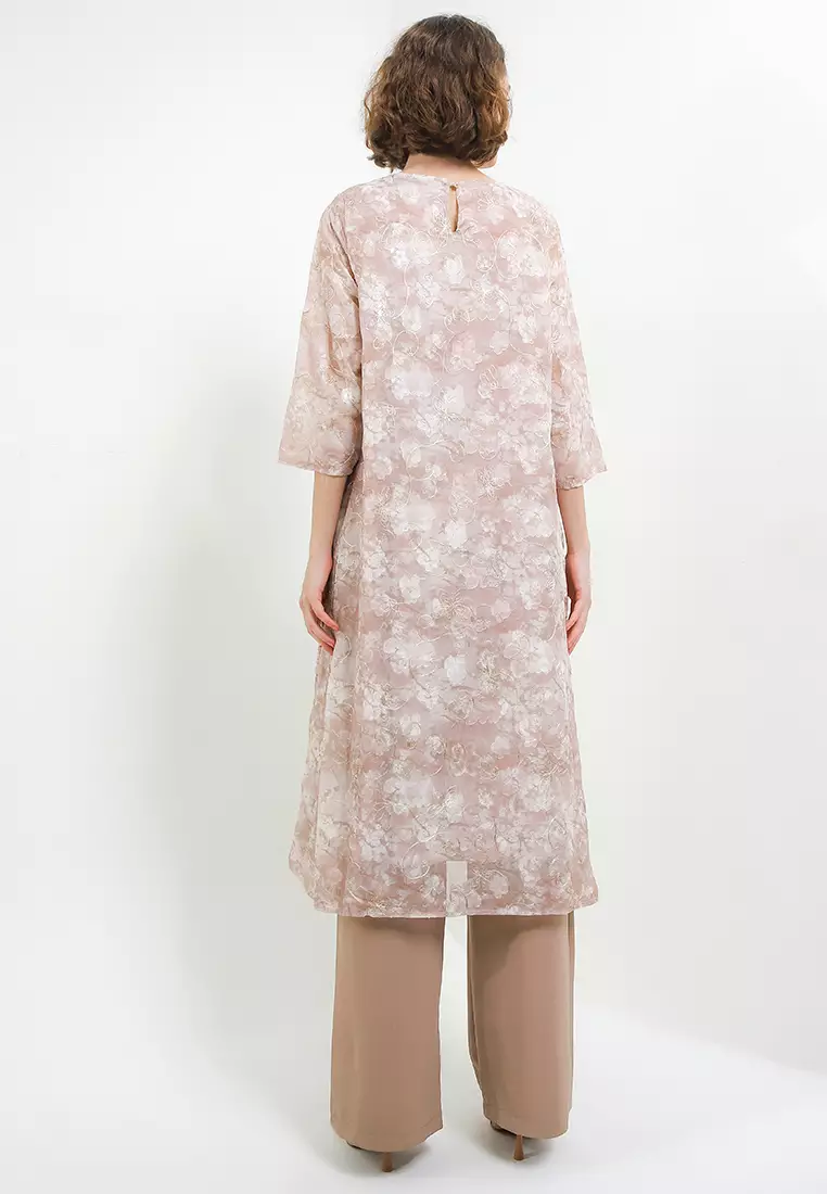 Gold Embroidery Flo Print Jacq Bubble Tunic