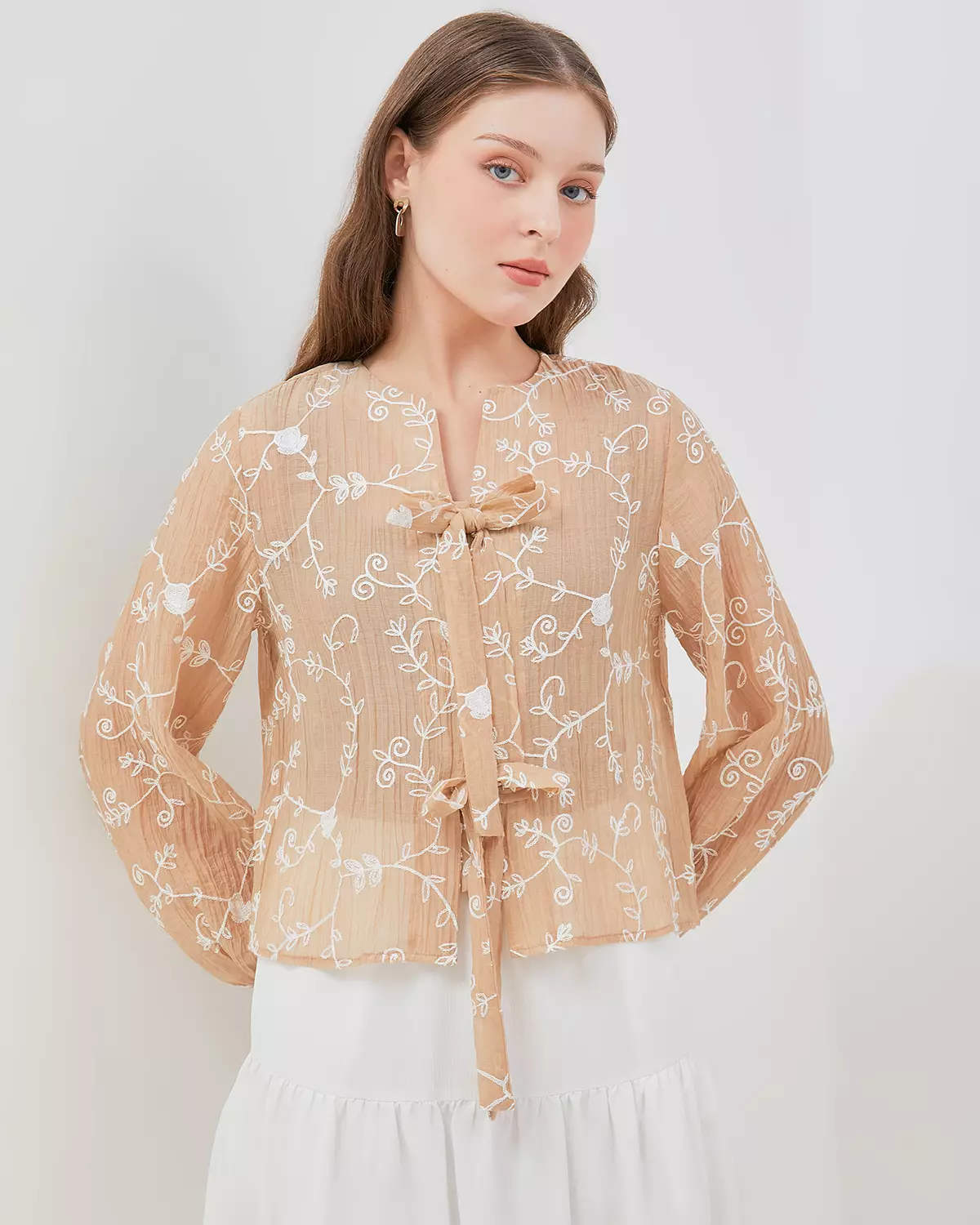WOMEN'S CREAM CRINKLE BLOUSE