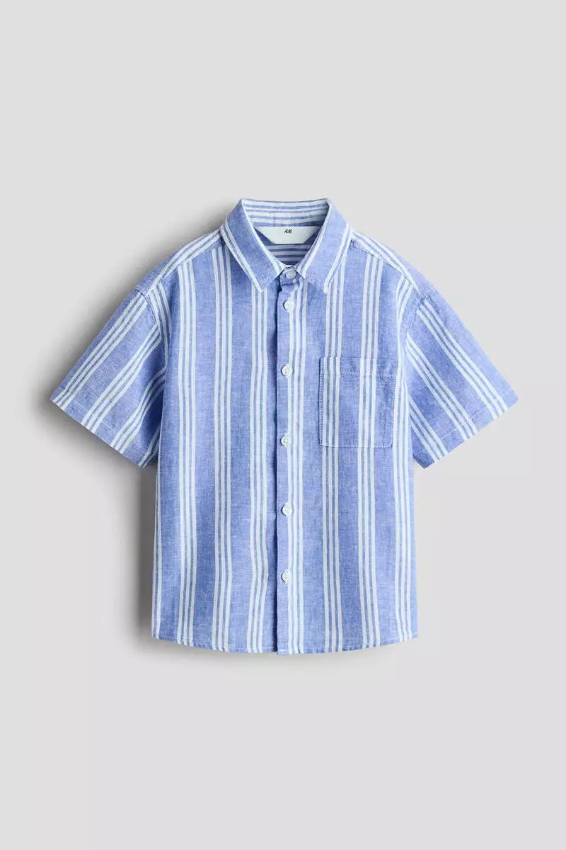 Short-sleeved linen-blend shirt