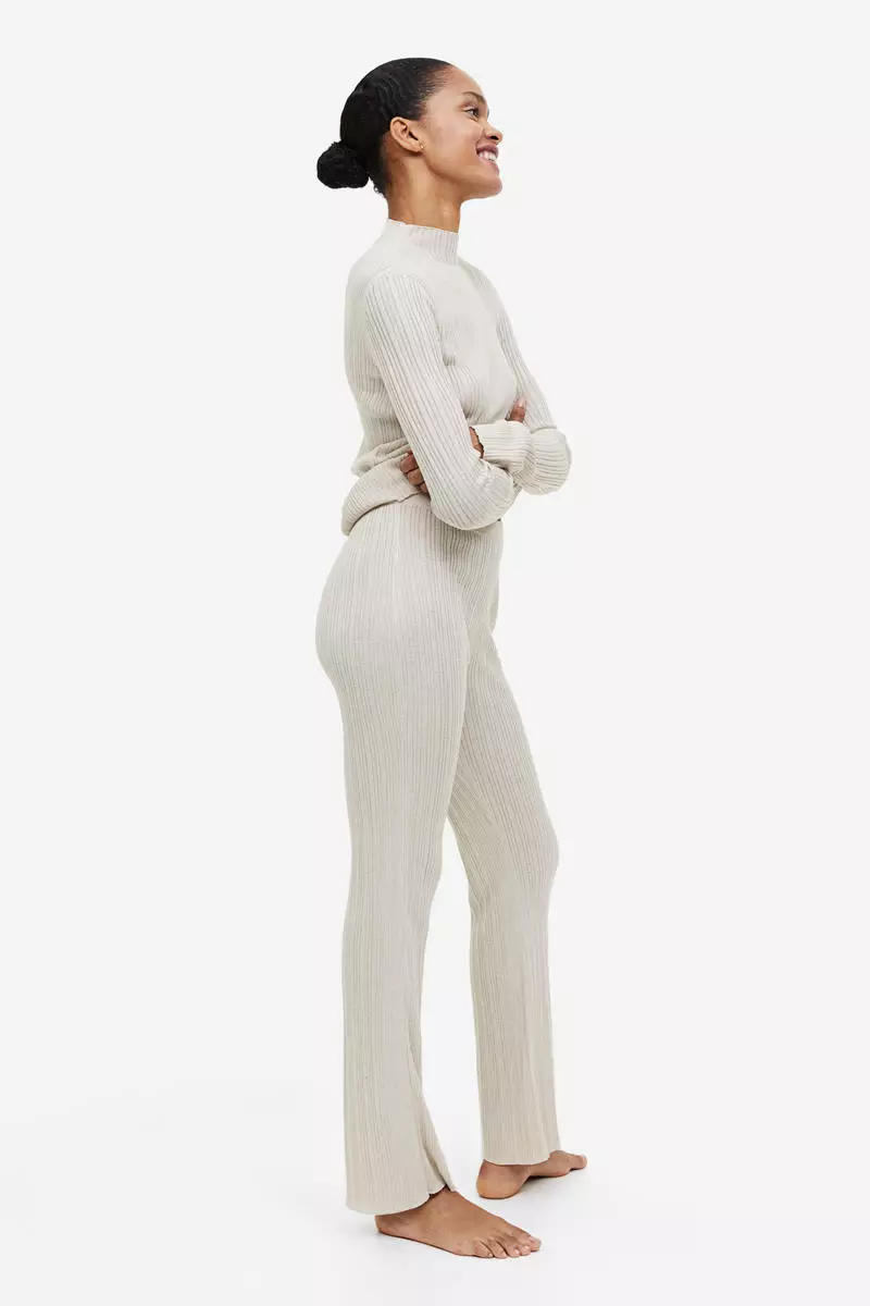 Rib-knit flared trousers