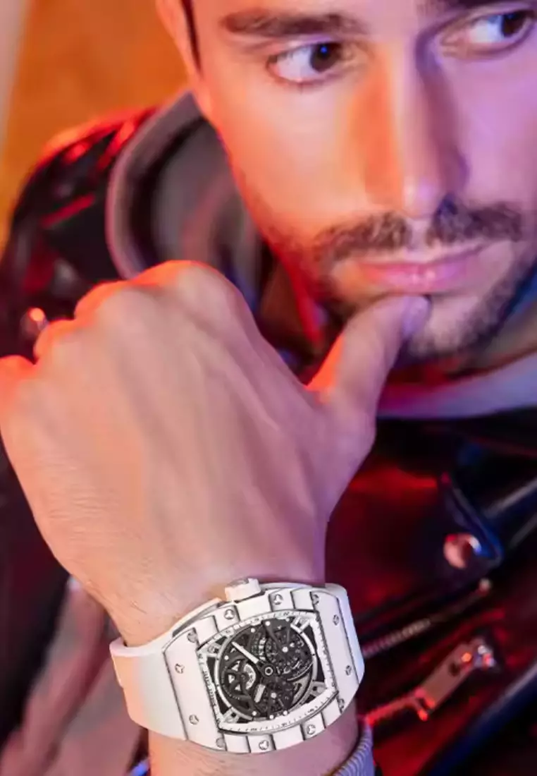 Automatic Unisex Carbon Fiber Watch, Rubber Strap