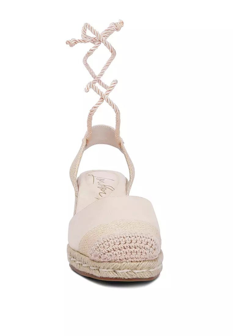 Beige Lace-Up Crochet Espadrilles