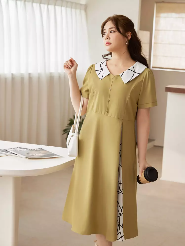 Wrinkle-resistant, color-blocked shirt dress [DA10131]