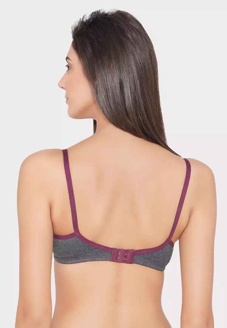 Clovia Non-Padded Non-Wired Full Coverage Bra in Grey - Cotton