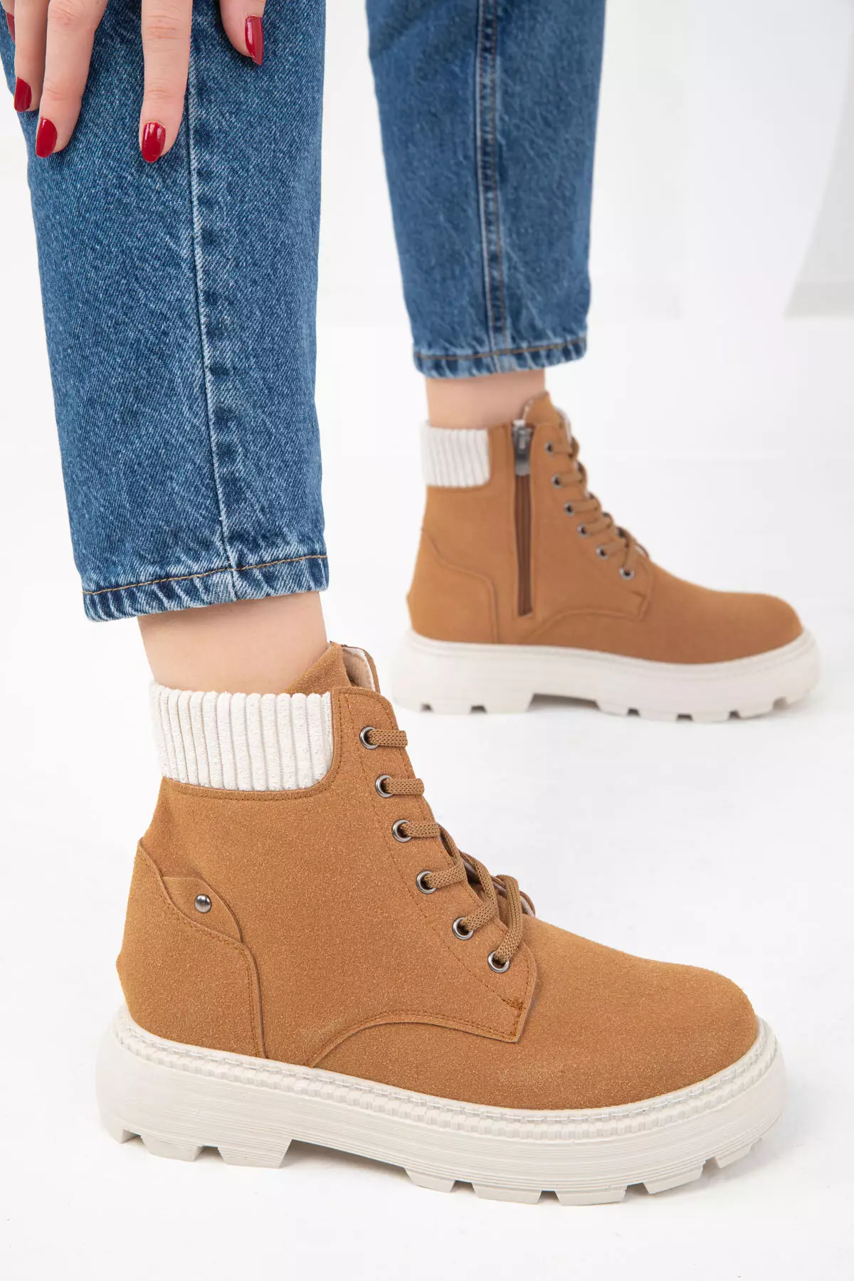 Tan Suede Women's Boots - 19948 Model Bootie