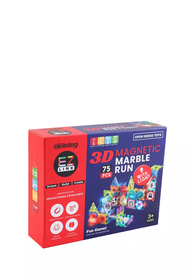Okiedog EZLink 3D Magnetic Marble Run with Light 75PCS