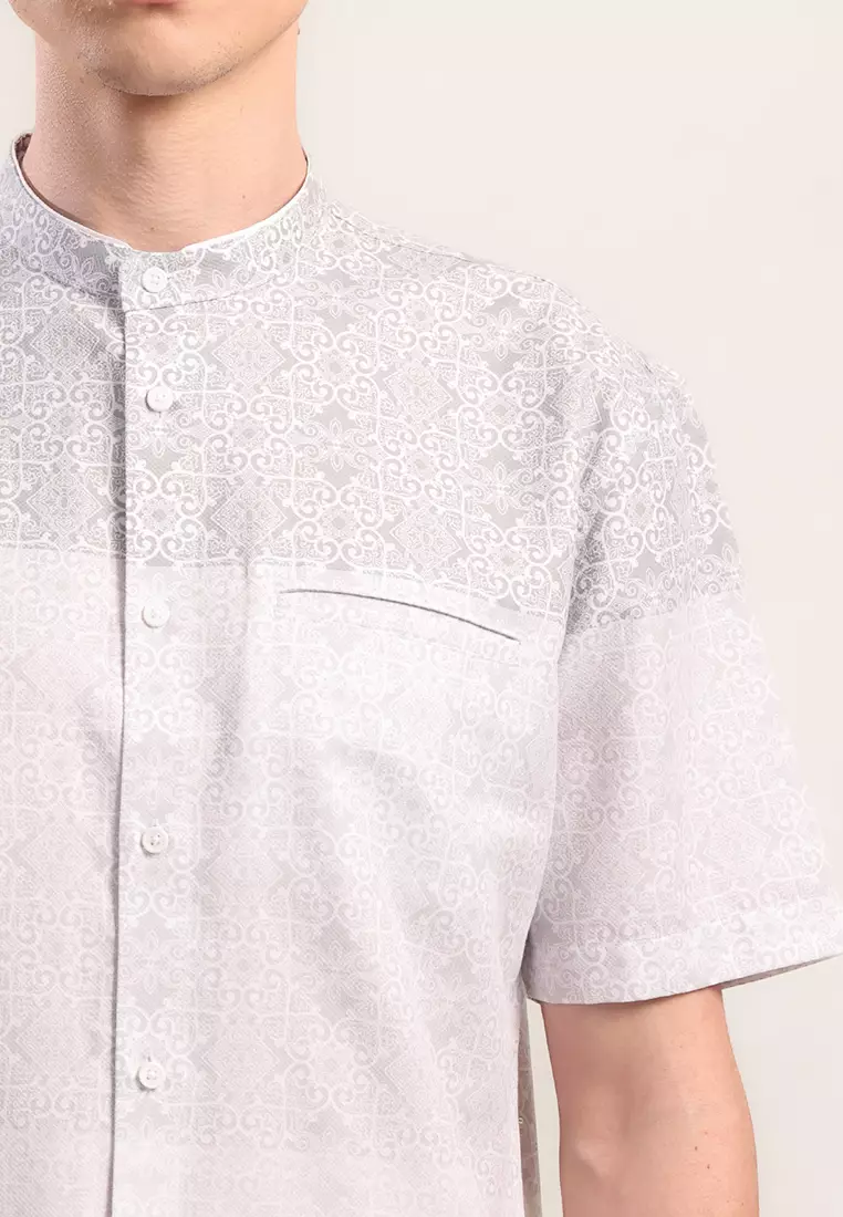 MOC Kemeja Koko Lengan Pendek Pria Ikram - Grey
