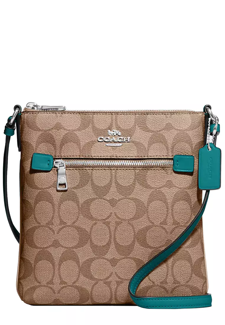 Coach Coach Mini Rowan File Bag In Signature Canvas in Khaki Teal