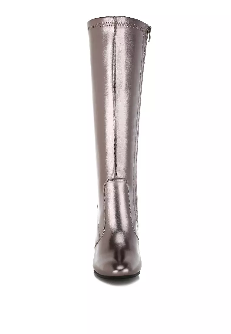 Metallic Pleather Long Boots in Pewter