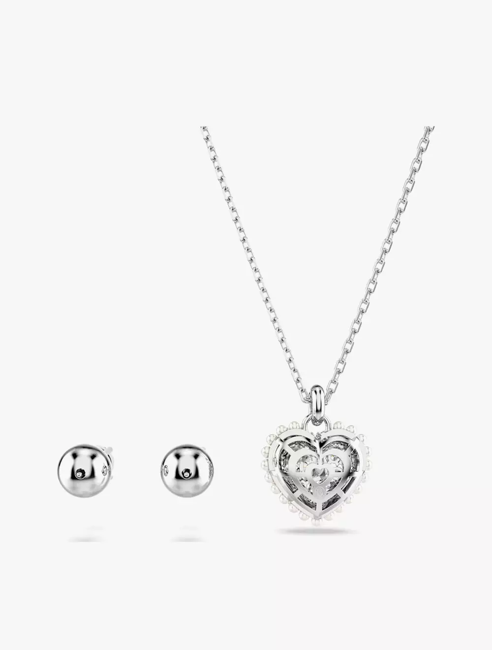 Hyperbola Set, Heart, White, Rhodium Plated - White