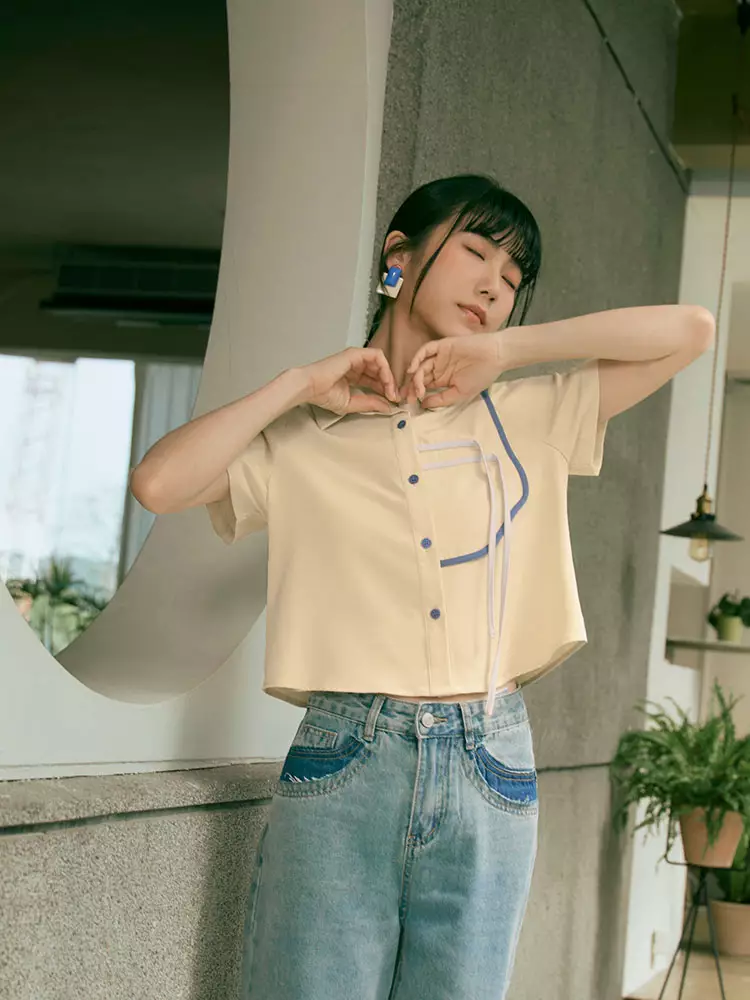 Patchwork Contrast Edge Short Sleeve Shirt [AB19397]