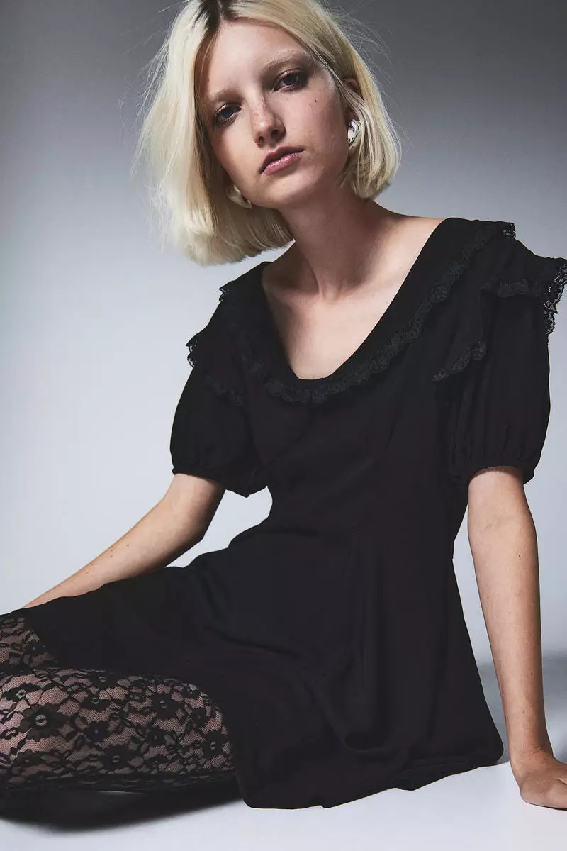 Buy H&M Lace-detail frill-trimmed dress 2025 Online ZALORA