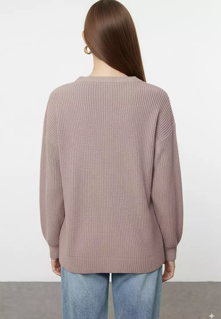 Mink Wide Pattern Ribbed Soft Textured Knitwear Sweater
