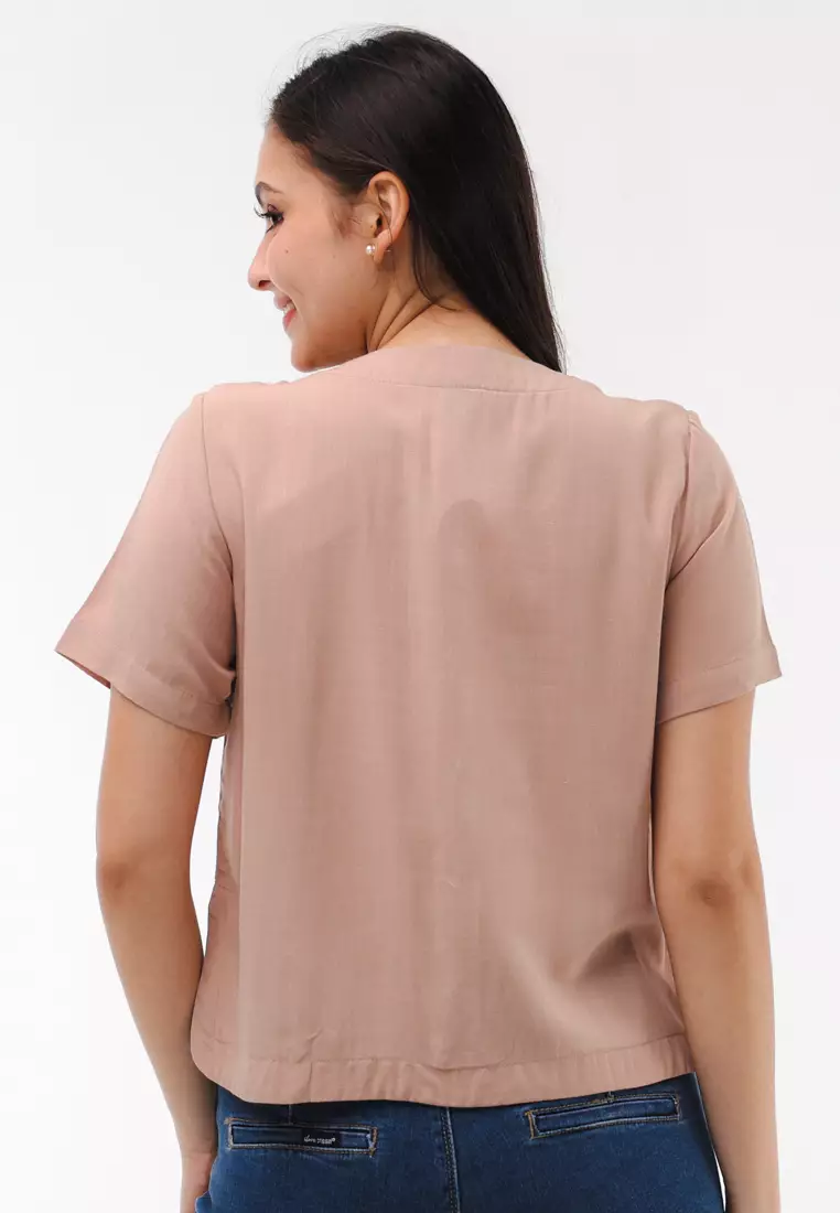 Soft Linen Woven Short Sleeves Blouse