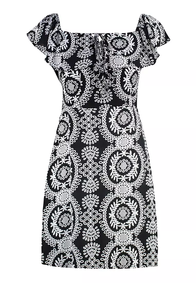 Bardot Tie Detail Printed Dress