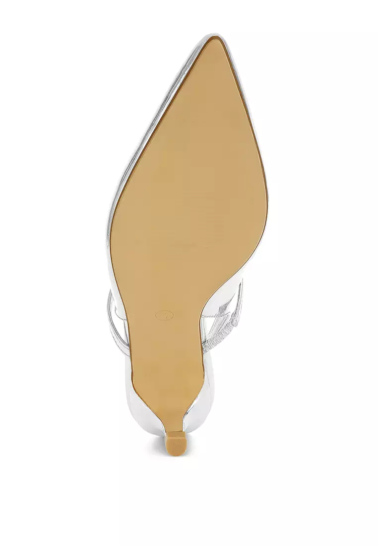 Kitten Heel Slingback Sandals in Silver