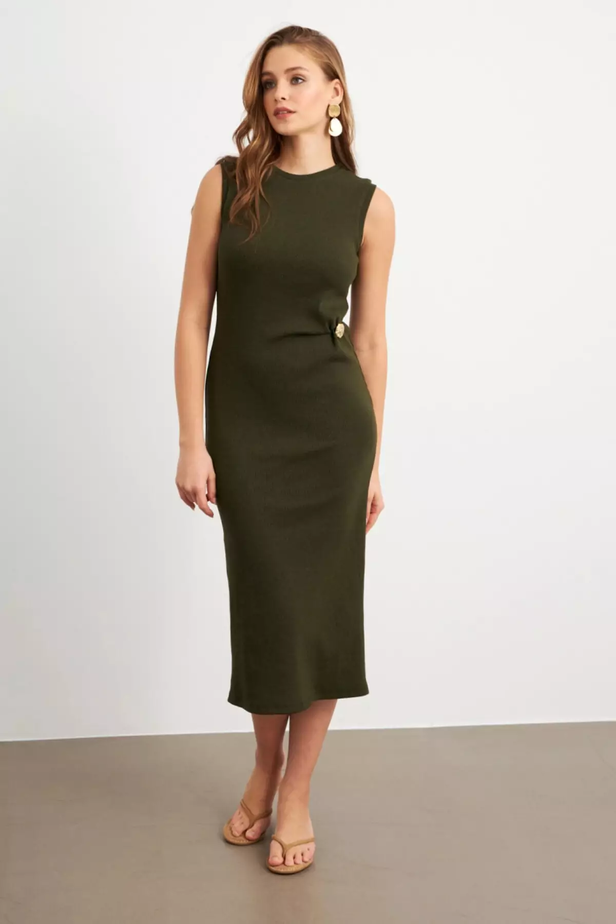 Button Detailed Midi Dress