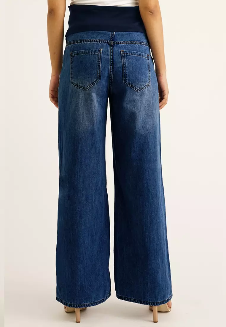 Blue Maternity Full Panel Wide Leg Jeans