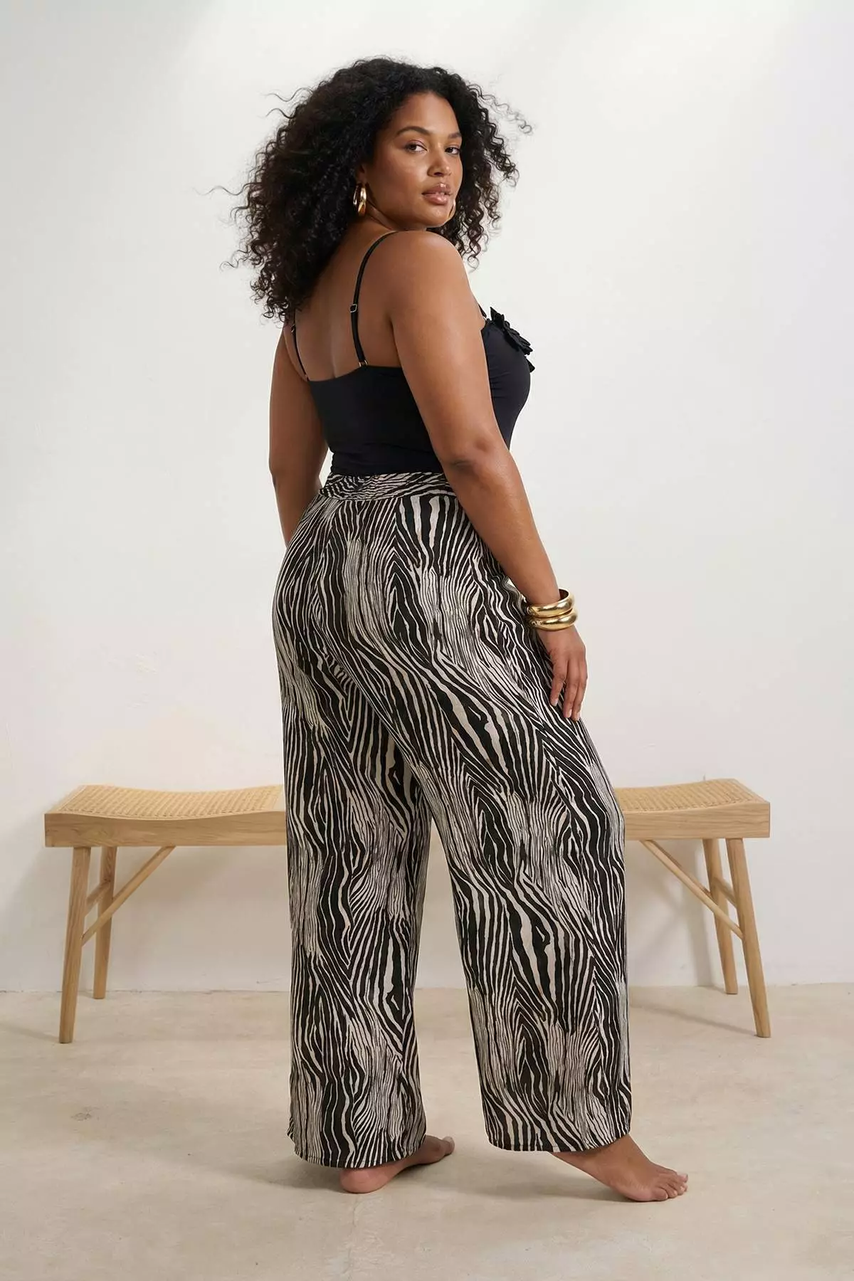 Beach Wear Black Zebra Pattern Woven Pants Tbbss26Ar00018
