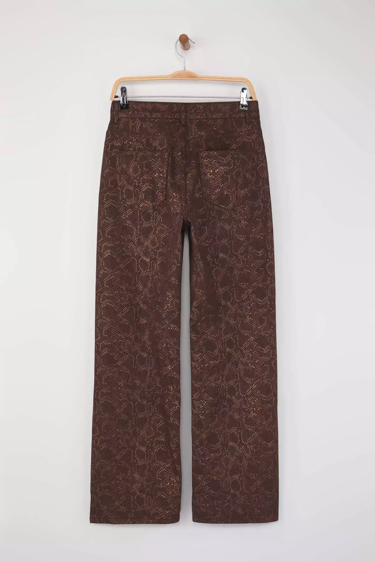Brown Snake Patterned High Waist Wide Leg Jeans