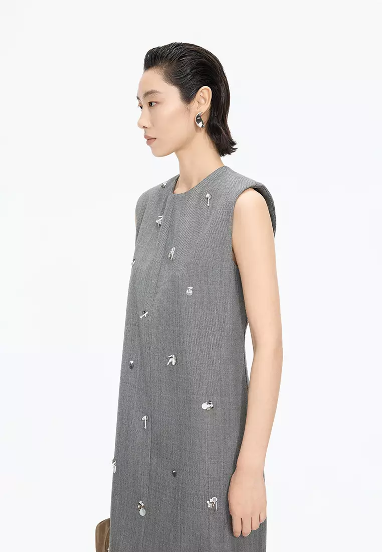 【輕禮服】混紡立體圖形X型無袖連衣裙