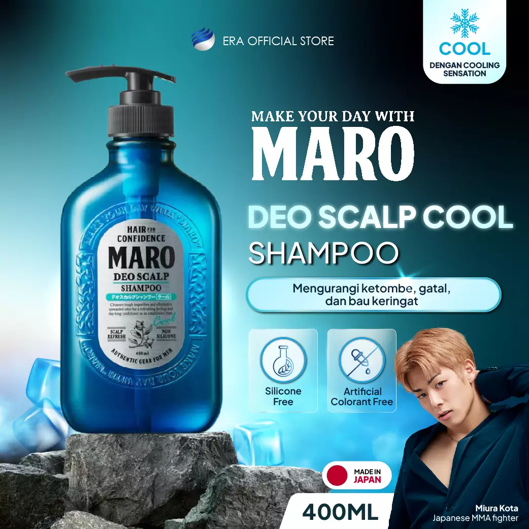MARO Deo Scalp Shampoo Cool 400ml - Shampoo Pria Sensasi Cooling Untuk Rambut Ketombe, Gatal, Berminyak