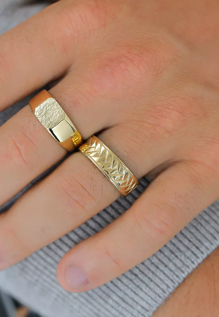 Ring Men Signet Square Matt Robust Solid in 925 Sterling Silver Gold Plated