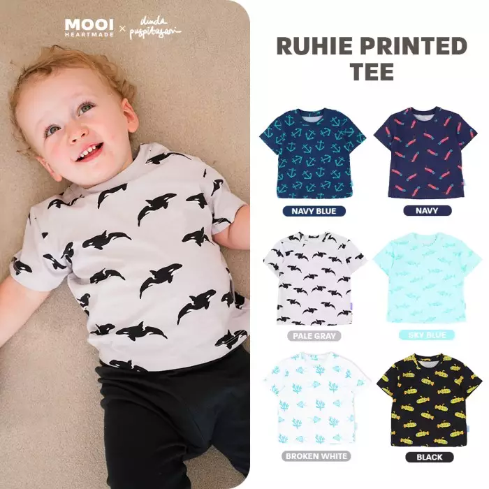 Mooi X Dinda Puspitasari Kaos Anak Laki - Laki Ruhie Printed Tee - Broken White
