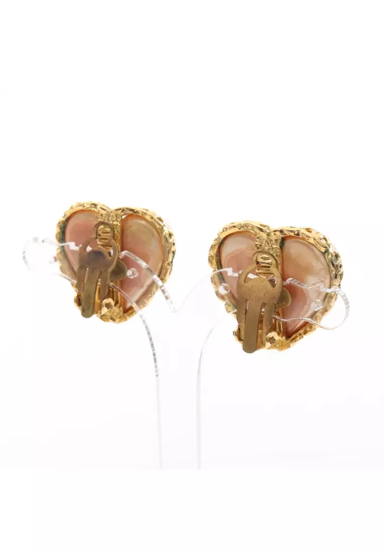 Pre-Loved Chanel heart coco mark earrings GP Fake pearl gold pink 2-8