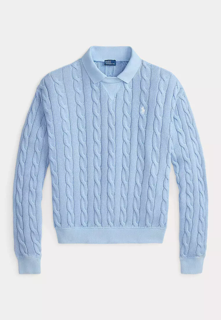 Polo Ralph Lauren Women Cable-Knit Cotton Polo-Collar Sweater