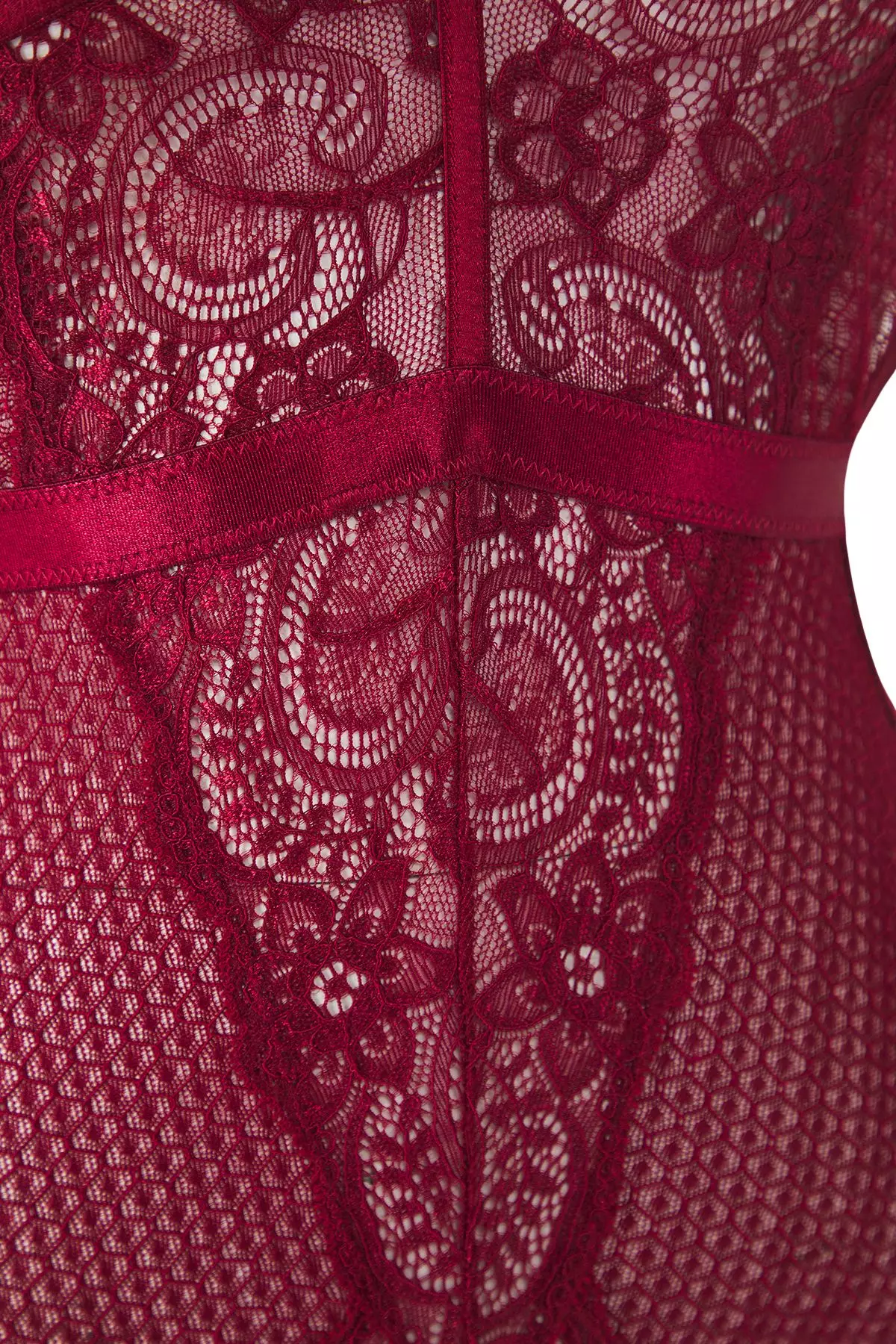 Dark Cherry Lace Openwork/Hole Piping Detail Knitted Bodysuit Without Cover THMSS25BD00002