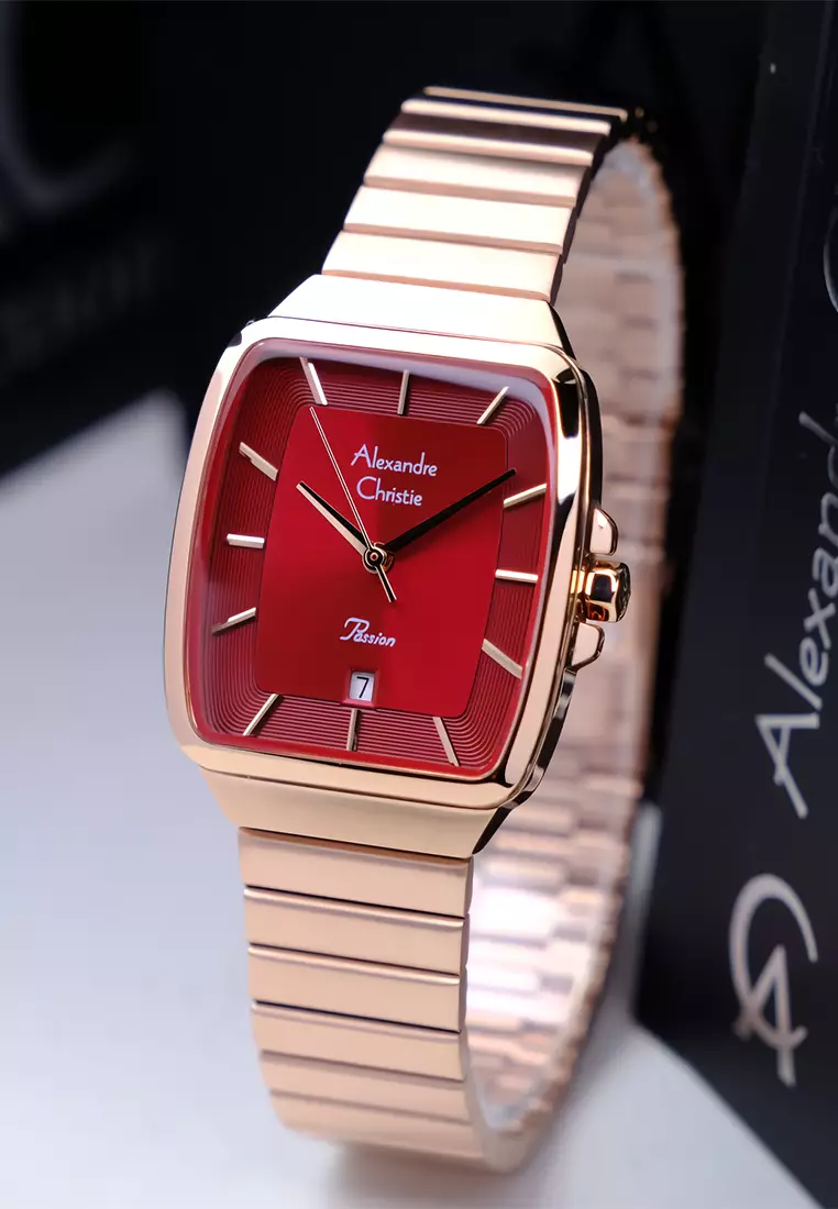Alexandre Christie Passion - Jam Tangan Analog Wanita - Red Dial - All Rosegold Stainless Steel - 2B56LDBRGRE