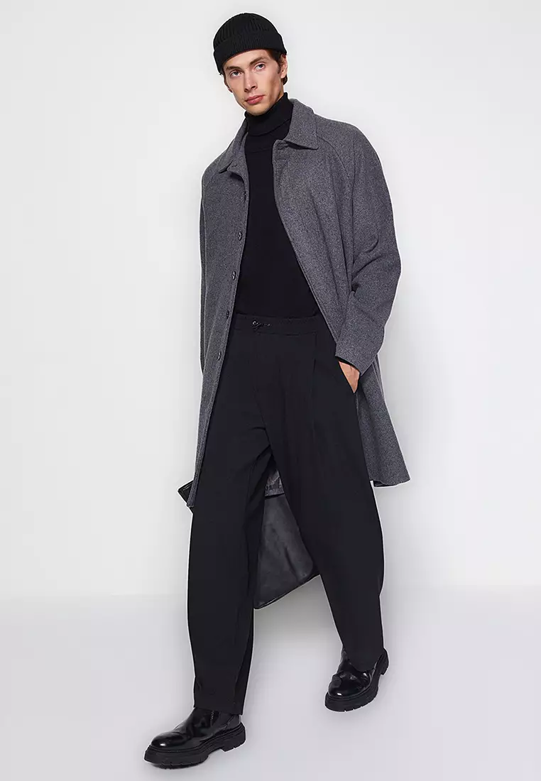 Anthracite Unisex Regular Fit Wool Blend Winter Coat