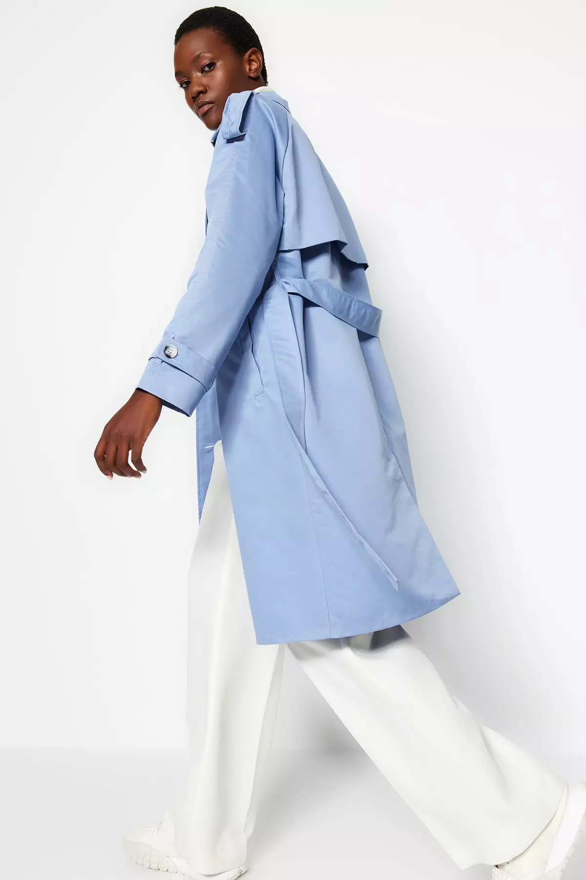 Womens light blue sale trench coat