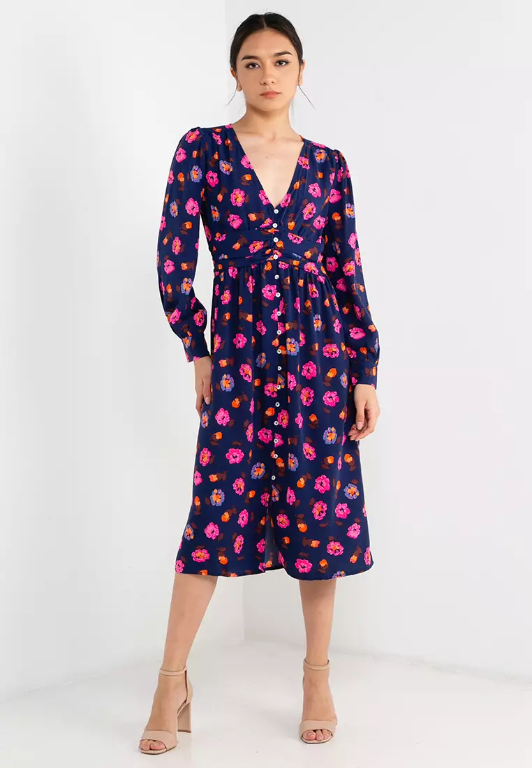 Buy ONLY Long Sleeves V-Neck Midi Dress 2024 Online | ZALORA Philippines