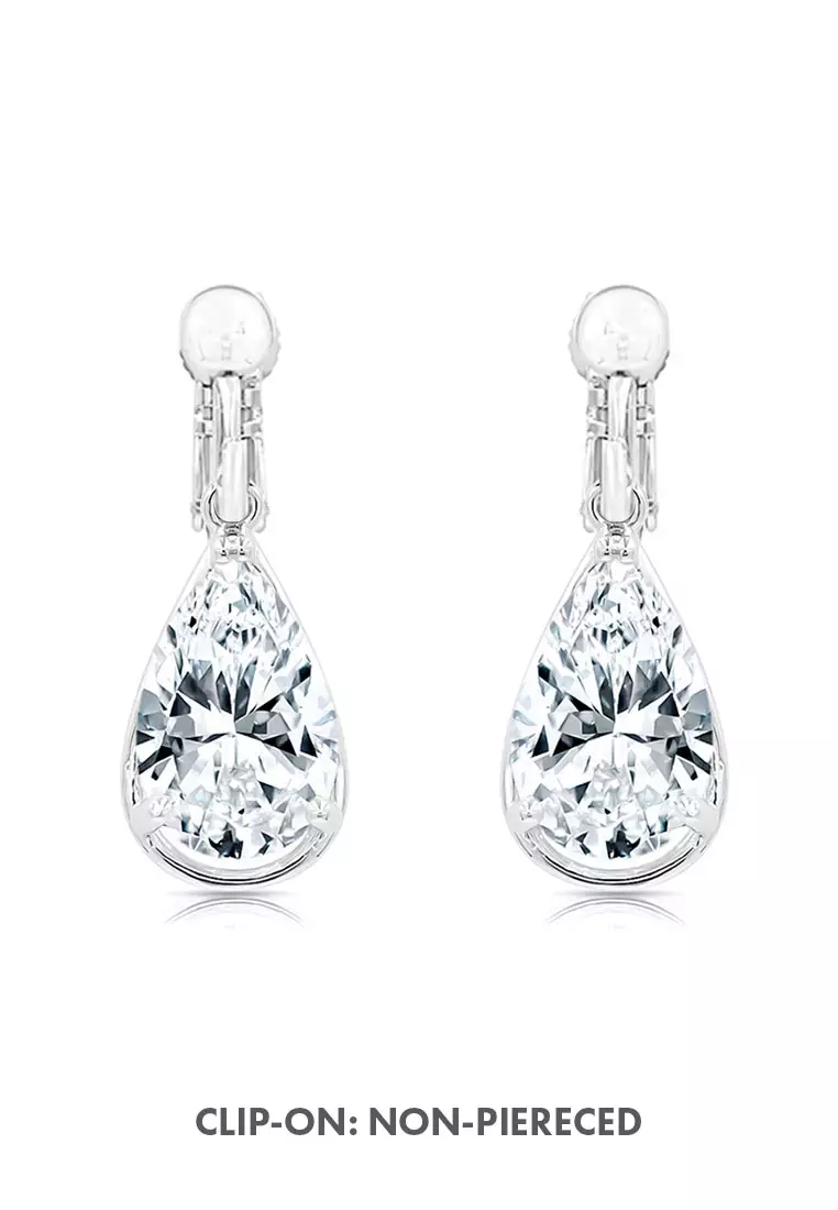 SO SEOUL Lic Crown 3-PRONG Solitaire Pear Cut Diamond Simulant Zirconia Hoop Earrings
