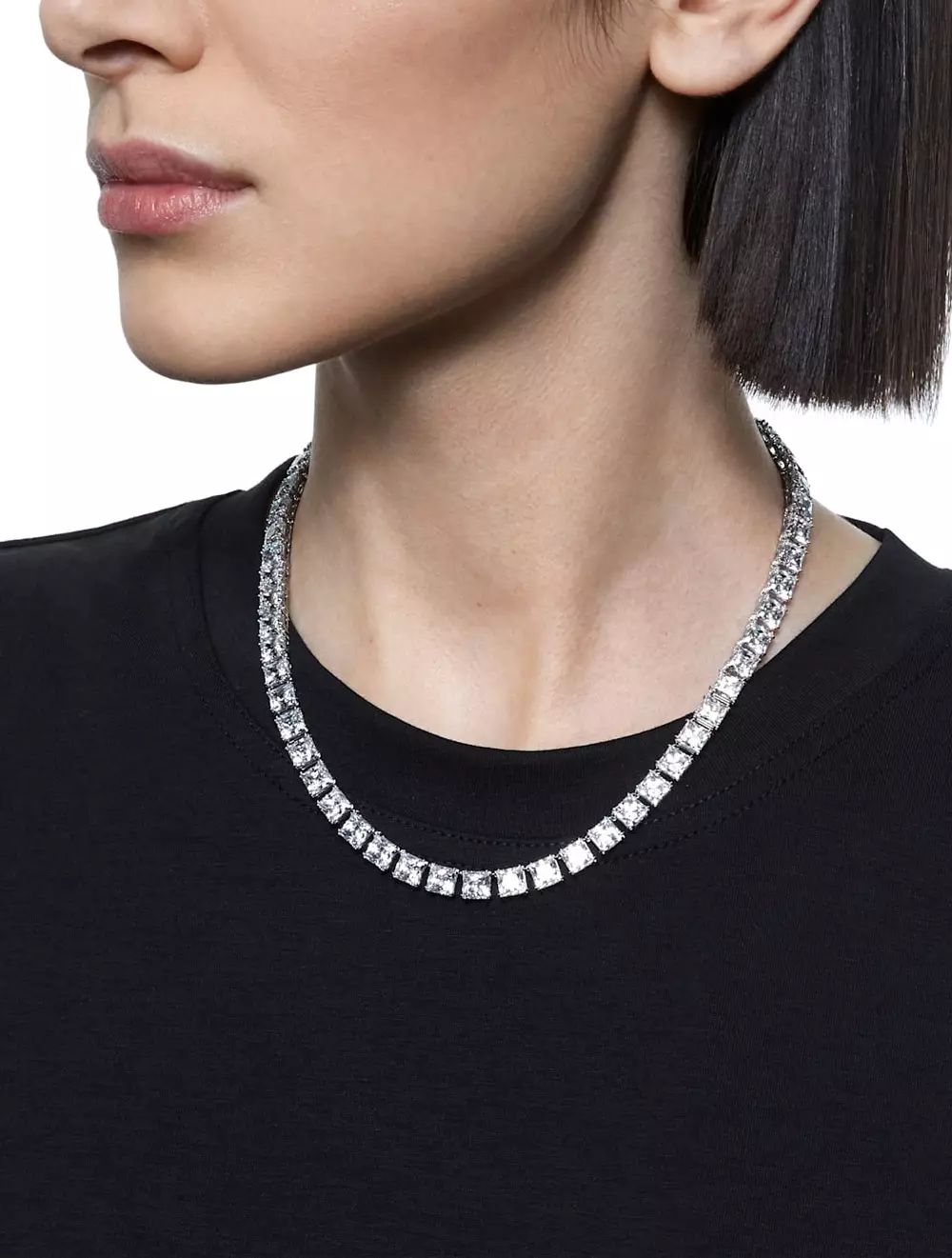 Millenia Necklace, Square Cut Swarovski Zirconia And Crystal, White, Rhodium Plated - White