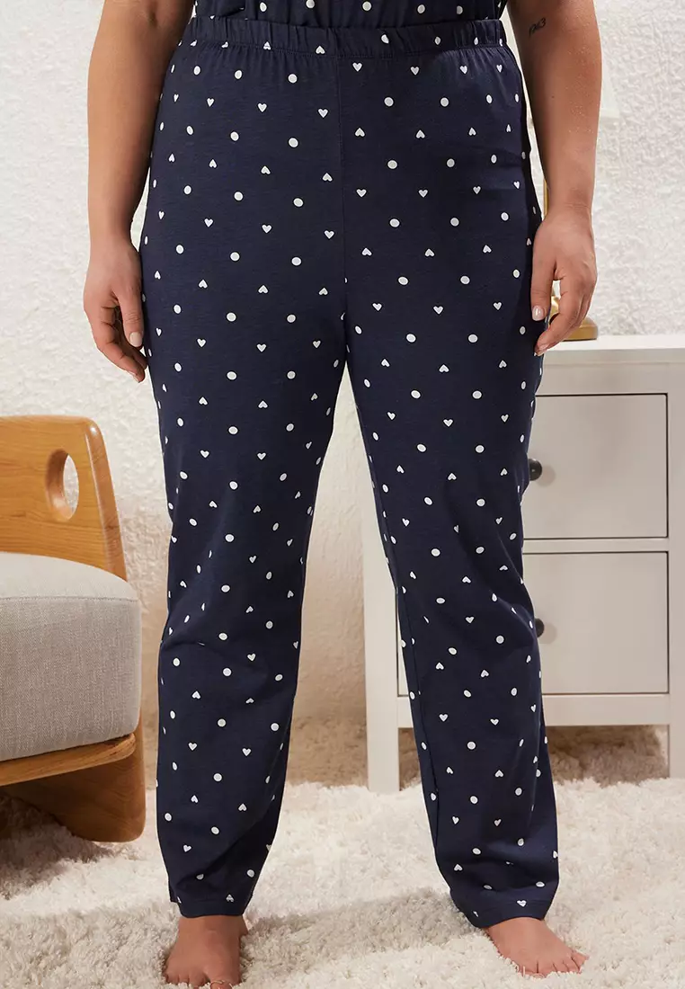 Navy Blue Heart Patterned Knitted Pajama Set TBBSS25AI00023