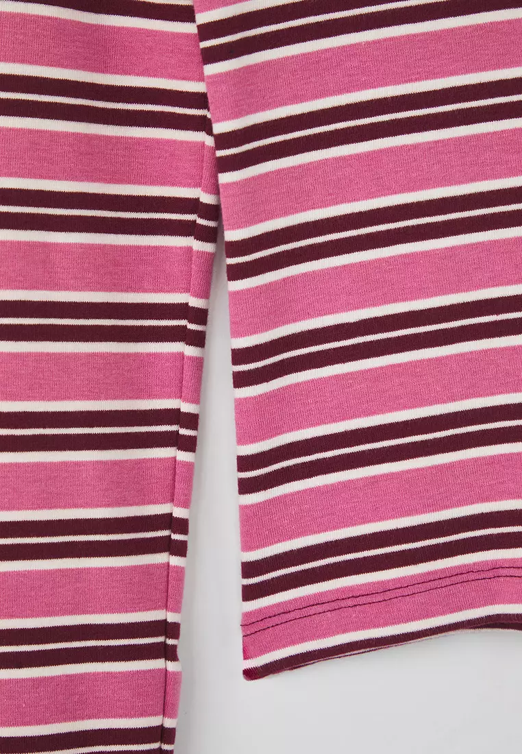 Teen Pink Striped Polo Neck Fitted/Body-Smoothing Knitted Blouse Twoaw26Bz00034