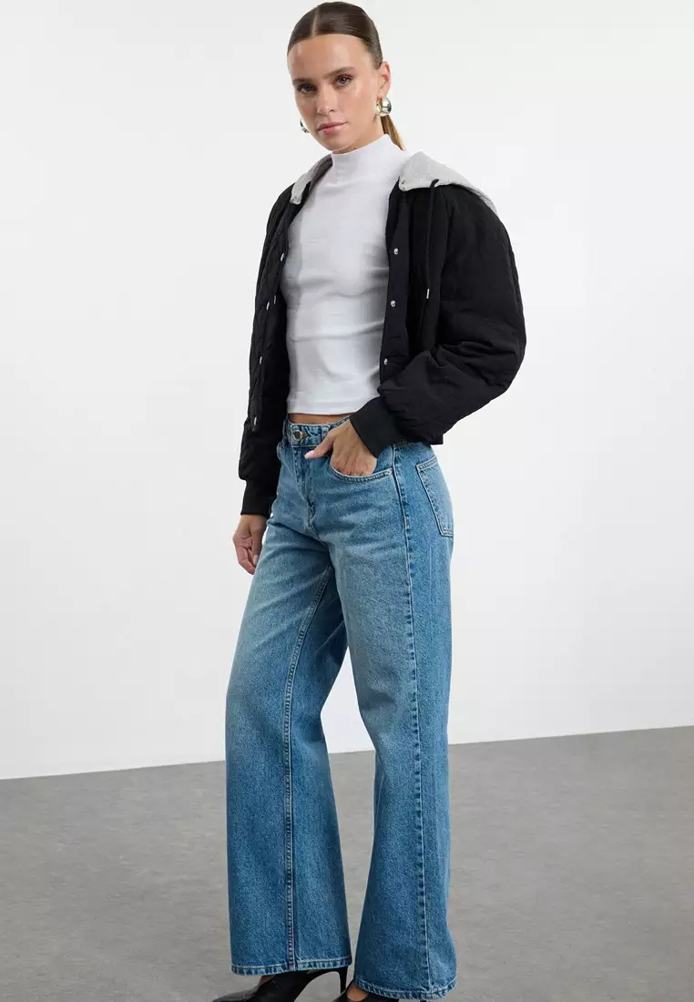 Cotton Mid Waist Flared Jeans